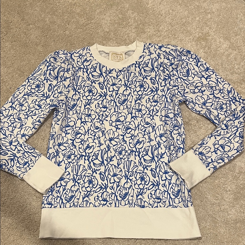 Sail to Sable Blue and White Floral Sweatshirt